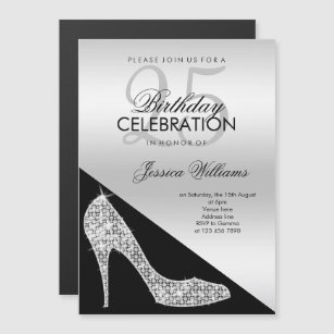 Elegant Sequin Stiletto, Silver & Black Birthday   Magnetic Invitation