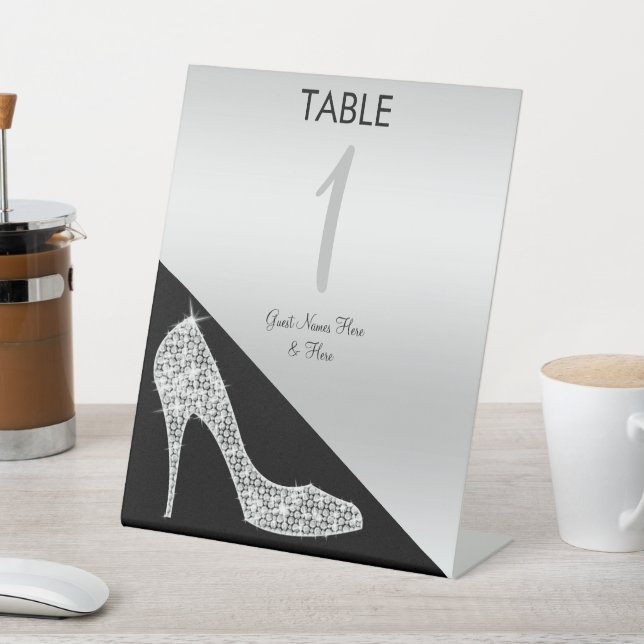 Elegant Sequin Stiletto, Silver & Black Birthday   Pedestal Sign (In SItu)