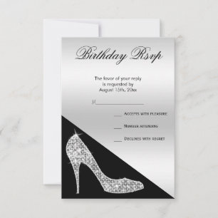 Elegant Sequin Stiletto, Silver & Black Birthday RSVP Card