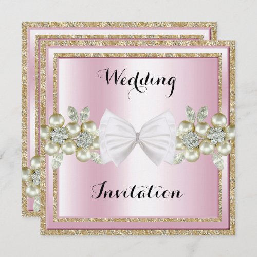 Elegant Sequins  Floral Gems Glitter Bow Wedding Invitation