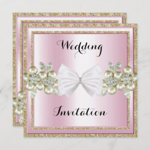 Elegant Sequins & Floral Gems Glitter Bow Wedding Invitation