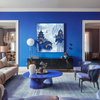 Elegant Serene Blue Chinoiserie Mountain Decoupage Tissue Paper