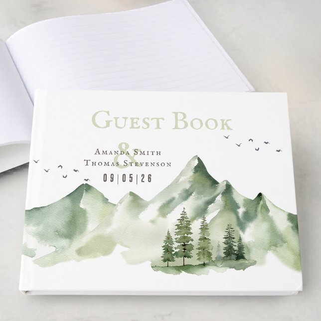 Elegant serene green mountain landscape guest book (Creator Uploaded)