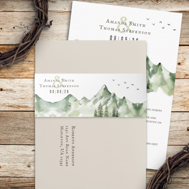 Elegant serene green mountain landscape invitation belly band (Creator Uploaded)