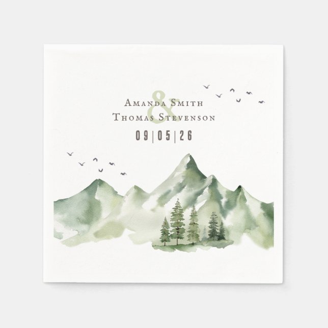 Elegant serene green mountain landscape napkins (Front)