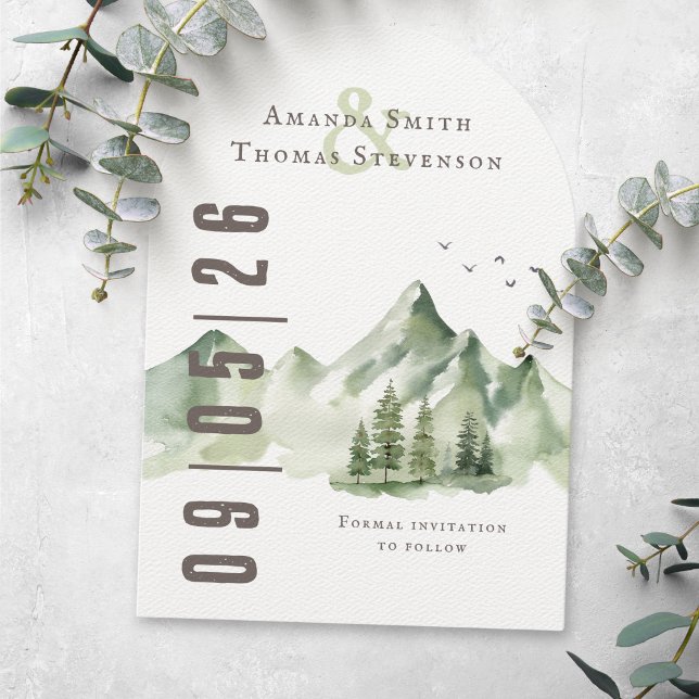 Elegant serene green mountain landscape save the date (Creator Uploaded)