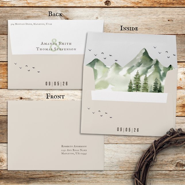 Elegant serene green mountain landscape wedding envelope (Creator Uploaded)