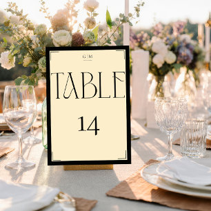 Elegant Serif Black Cream Monogram Table Number