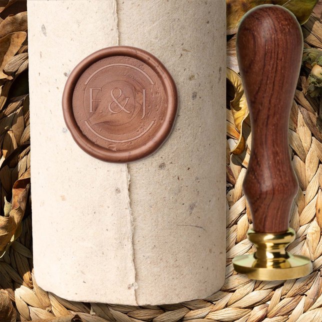 Elegant Serif Bridge & Groom Initials Wedding Wax Seal Stamp (Wedding monogram wax seals from Rustic Floral Brown Neutral Wedding Collection by Darling & May)