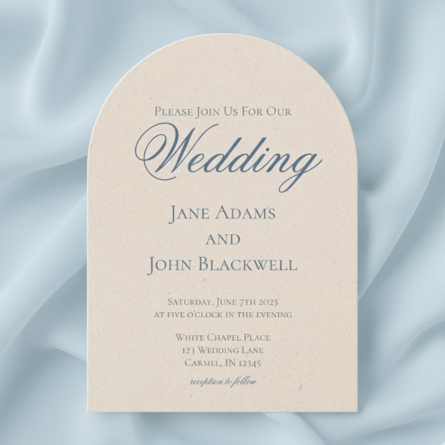 Elegant Serif Dusty Blue Arch Wedding Invitation (Set the tone for your wedding day with this timeless and sophisticated invitation!)