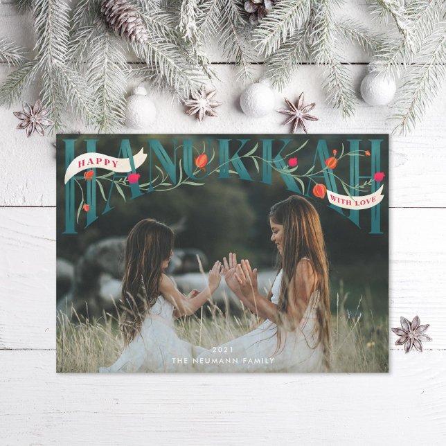 Elegant Serif Hand-Lettered Happy Hanukkah Photo Holiday Card (Creator Uploaded)