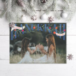 Elegant Serif Hand-Lettered Happy Hanukkah Photo Holiday Card<br><div class="desc">Elegant hand lettered serif "hanukkah" with pomegranates and flowers with "Happy" and "with love" in ribbons.  Original graphic by Becky Nimoy. Photo courtesy of unsplash</div>