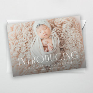Elegant Serif Introducing Baby Photo Birth Announcement