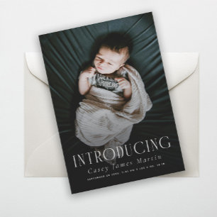 Elegant Serif Introducing Baby Photo Birth Announcement