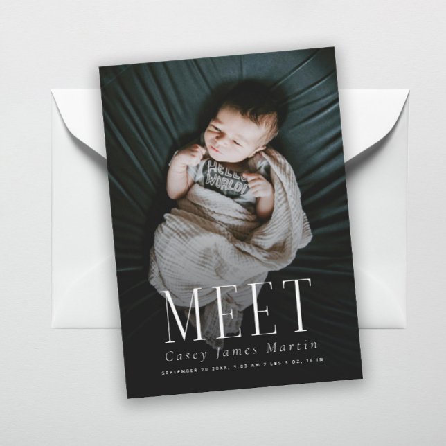 Elegant Serif Meet Baby Photo Birth Announcement (Creator Uploaded)