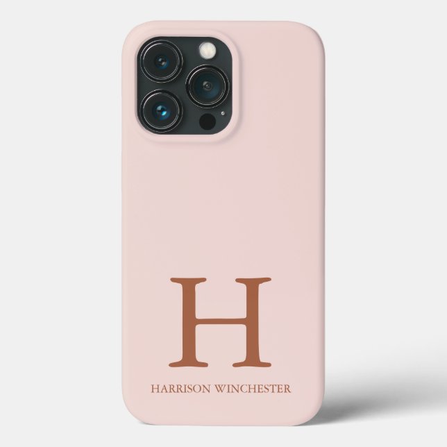 Elegant serif monogram name plain blush pink Case-Mate iPhone case (Back)