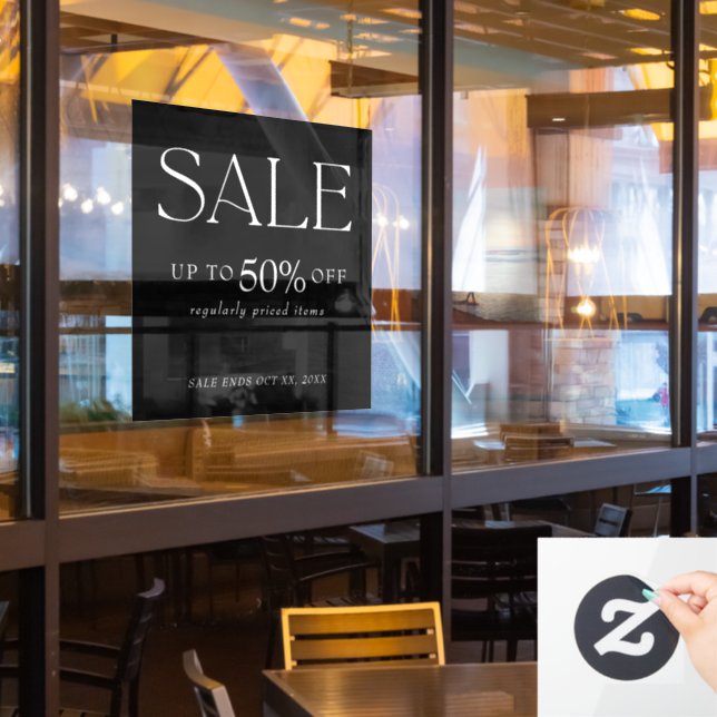 Elegant Serif Retail Black Sale Window Cling (Restaurant Window)