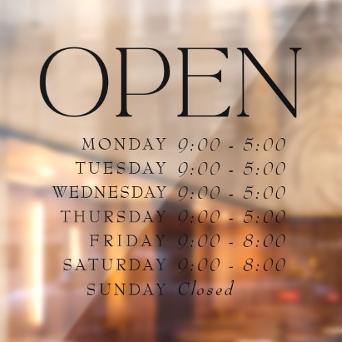 Elegant Serif Retail Open Sign Store Hours