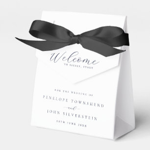 Elegant Serif Script Text Welcome Wedding Favor Boxes