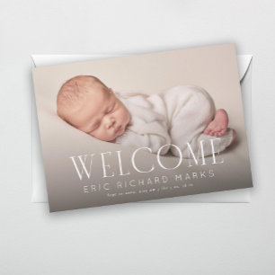 Elegant Serif Welcome Horizontal Baby Photo Birth Announcement