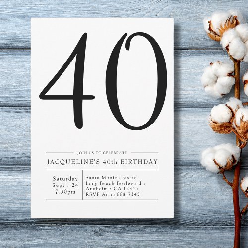 Elegant seventy 40th Birthday Simple Party Invitation