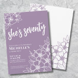 Elegant Seventy Purple 70th Birthday Party Invitation<br><div class="desc">Elegant Seventy Purple 70th Birthday Party Invitation. A fun but elegant 70th birthday party invitation with girly purple and white flowers for the young at heart. A playful flower pattern frames a script typography "she's seventy" mixed with a more classic serif font. Celebrate seventy years of life with this beautiful...</div>