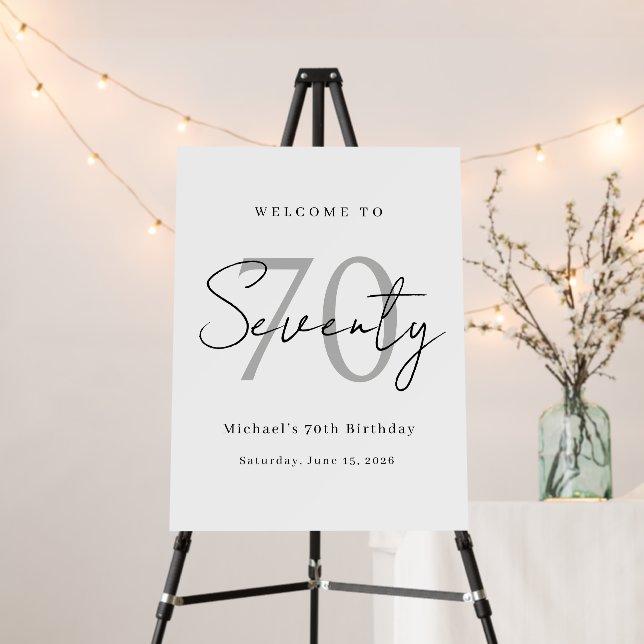 Elegant Seventy Welcome Sign for 70th Birthday Cel (In Situ (Stand))