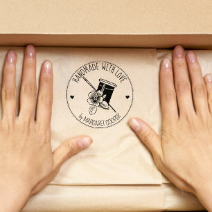 Elegant Sewing Floral Handmade with love, Rubber Stamp