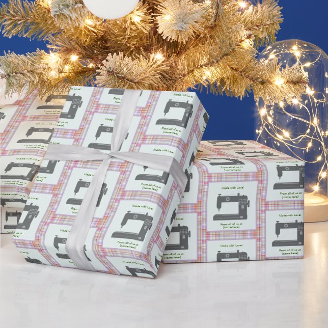 Elegant Sewing Machine Plaid Made with Love Wrapping Paper (Holidays)