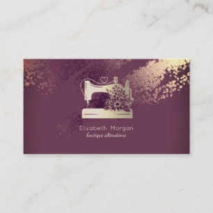 Elegant Sewing Machine Seamstress  Burgundy Business Card