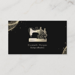 Elegant Sewing Machine Seamstress Gold Dust Black Business Card