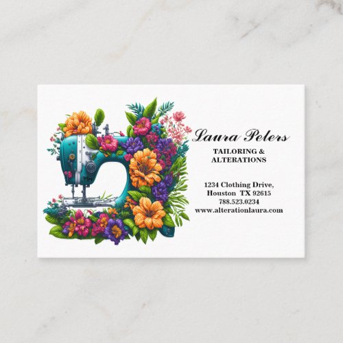 Elegant Sewing Machine Tropical Flower Tailoring   Business Card