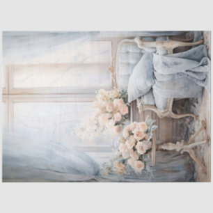 Elegant shabby chic cozy nook sofa and flowers tissue paper