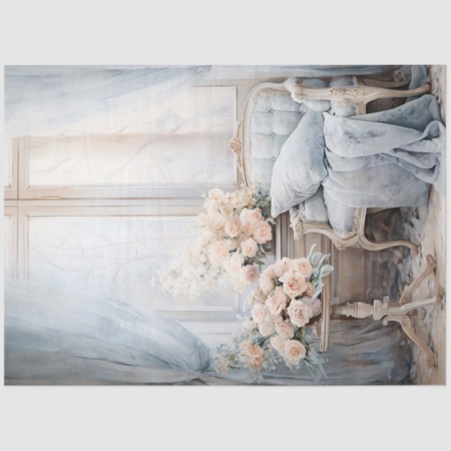 Elegant shabby chic cozy nook sofa and flowers tissue paper (Front)