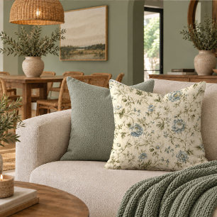 Elegant Shabby Chic Dusty Green Floral Gift Pillow