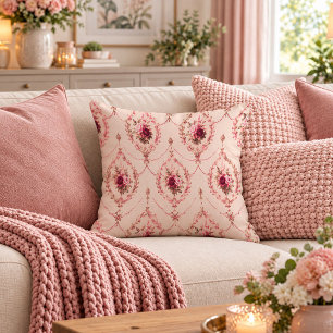 Elegant Shabby Chic Dusty Pink Vintage Rose Pillow