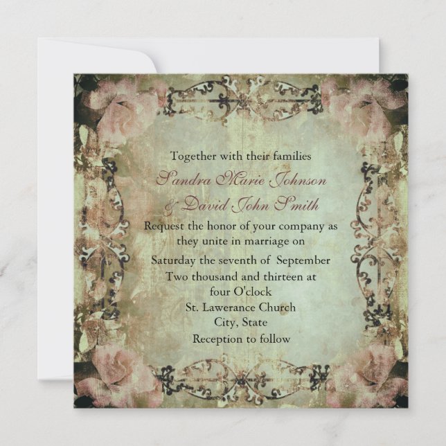 Elegant Shabby Chic Floral Wedding Invitation (Front)