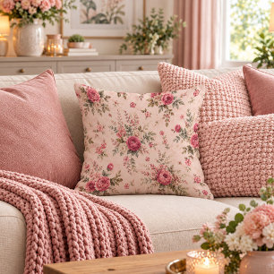 Elegant Shabby Chic Magenta Pink Floral Pillow Art