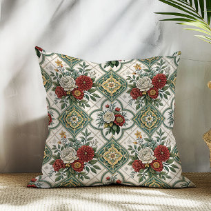 Elegant Shabby Chic Pillow with Floral Tile Design