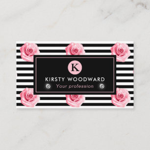 Elegant Shabby Chic Pink and Black Roses Pattern Business Card