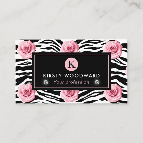 Elegant Shabby Chic Pink and Black Roses Pattern Business Card