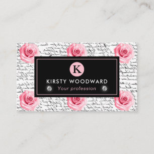 Elegant Shabby Chic Pink and Black Roses Pattern Business Card