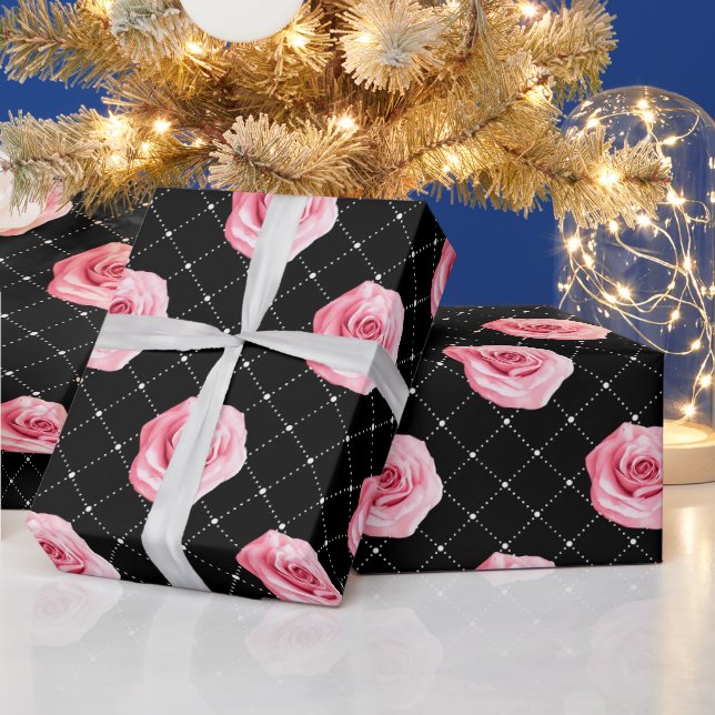 Elegant Shabby Chic Pink Roses and Diamonds Wrapping Paper (Holidays)
