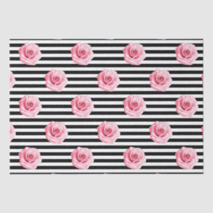 Elegant Shabby Chic Pink Roses and Stripes Tissue Paper