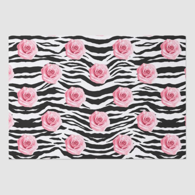 Elegant Shabby Chic Pink Roses and Zeba Stripes Tissue Paper (Front)