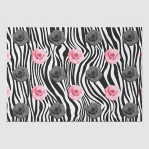 Elegant Shabby Chic Pink Roses and Zeba Stripes Tissue Paper