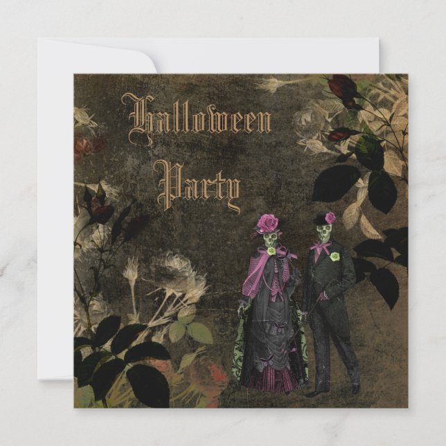 Elegant Shabby Chic Skeletons Halloween Party Invitation (Front)