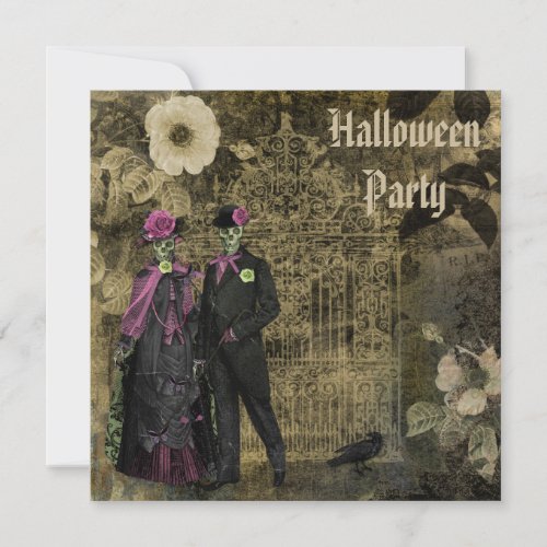 Elegant Shabby Chic Skeletons Halloween Party Invitation