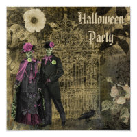 Elegant Shabby Chic Skeletons Halloween Party Invitation
