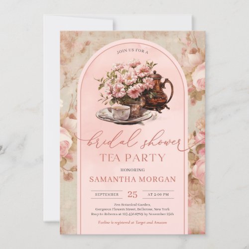 Elegant shabby chic vintage blush Bridal tea party Invitation